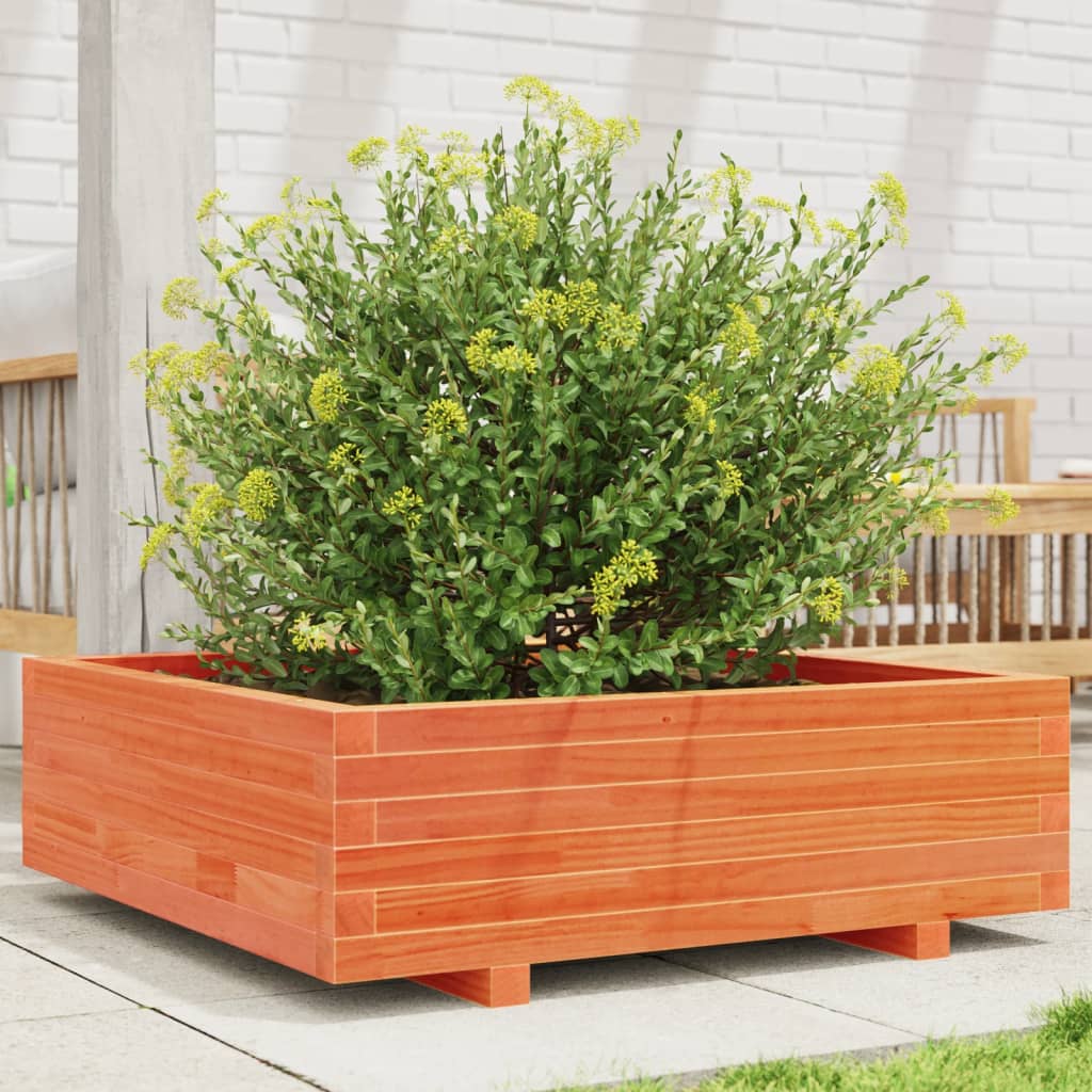 Jardinera De Madera Maciza De Pino Marrón Cera 80x80x26,5 Cm_1