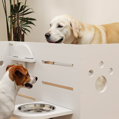 Pawhut Comedero Perros Elevado De 3 Alturas Ajustables Cuencos 2x1 L Blanco_4