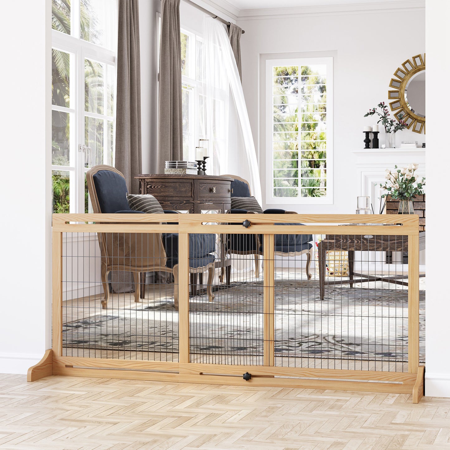 Pawhut Barrera Seguridad Perros De Madera Extensible 104-180 Cm Puerta Escalera_1