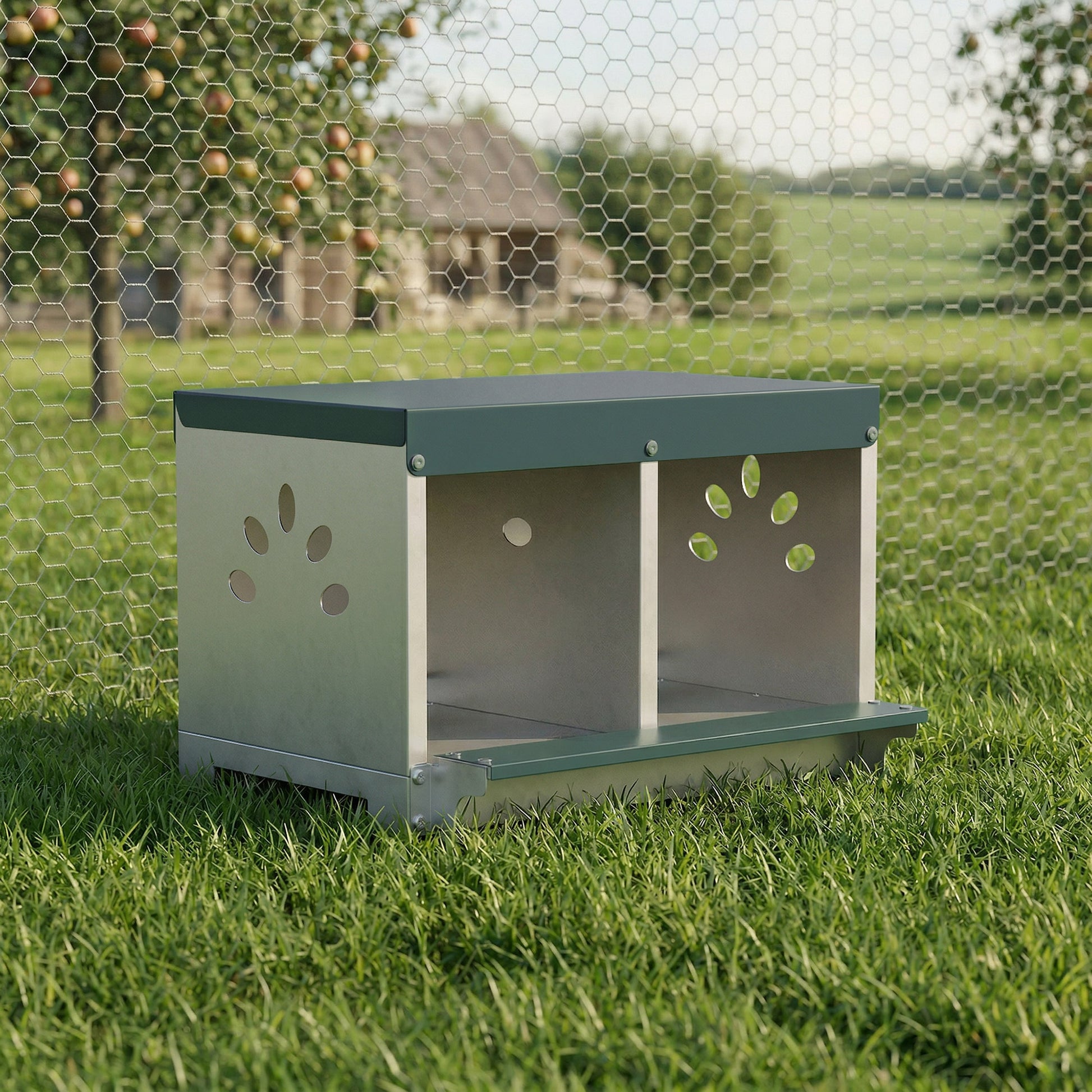 Pawhut Ponedero Para Gallinas De Acero Galvanizado Con 2 Huecos Para 2 Gallinas_1