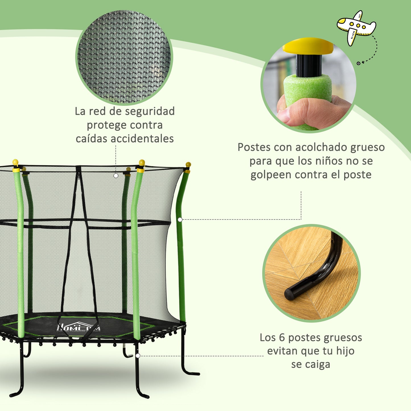 Homcom Trampolín Infantil Con Red De Seguridad Ø163,5x163,5 Cm Verde_5