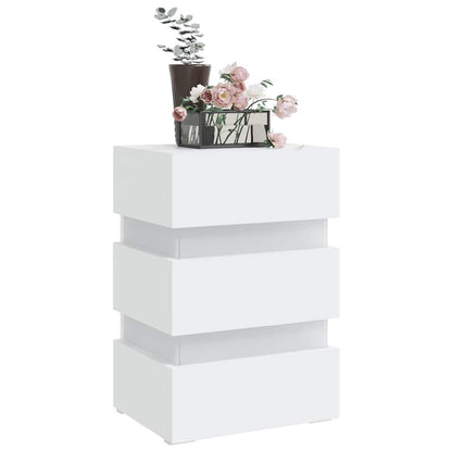 Mesita De Noche Luz Led Madera De Ingeniería Blanco 45x35x67 Cm_1