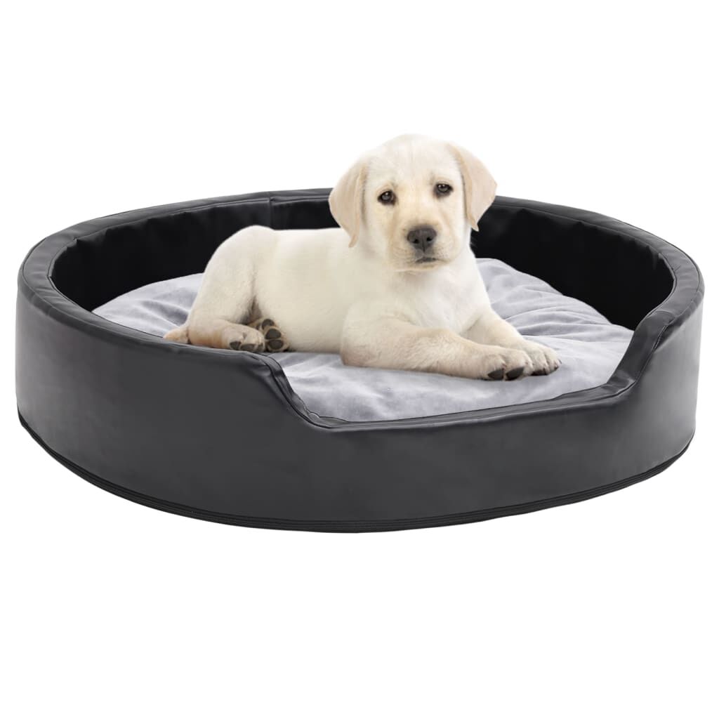 Vidaxl Cama Para Perros Felpa Y Cuero Sintético Negro Gris 79x70x19 Cm_1