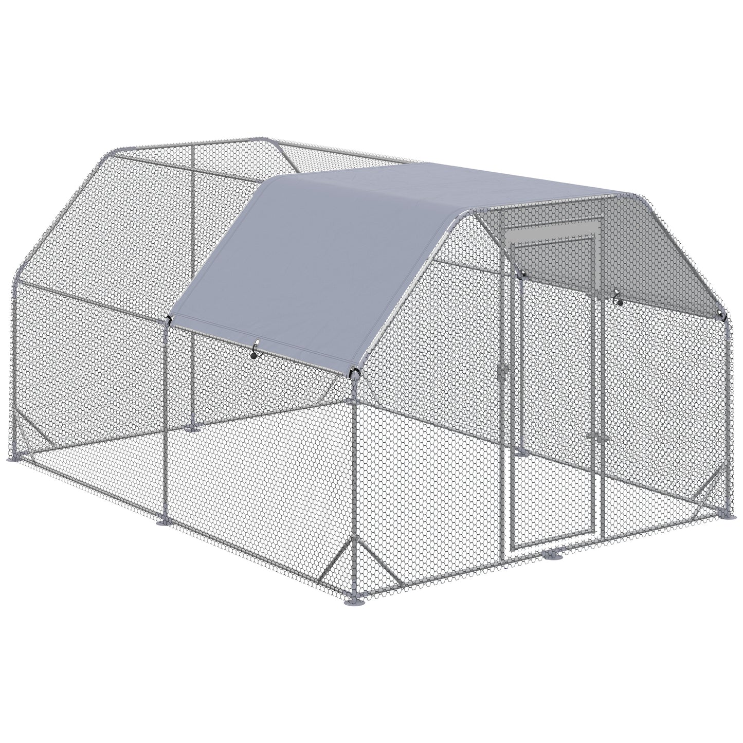 Pawhut Gallinero Exterior Grande 2,8x3,8x1,95 M Con 2 Habitaciones Plata_0
