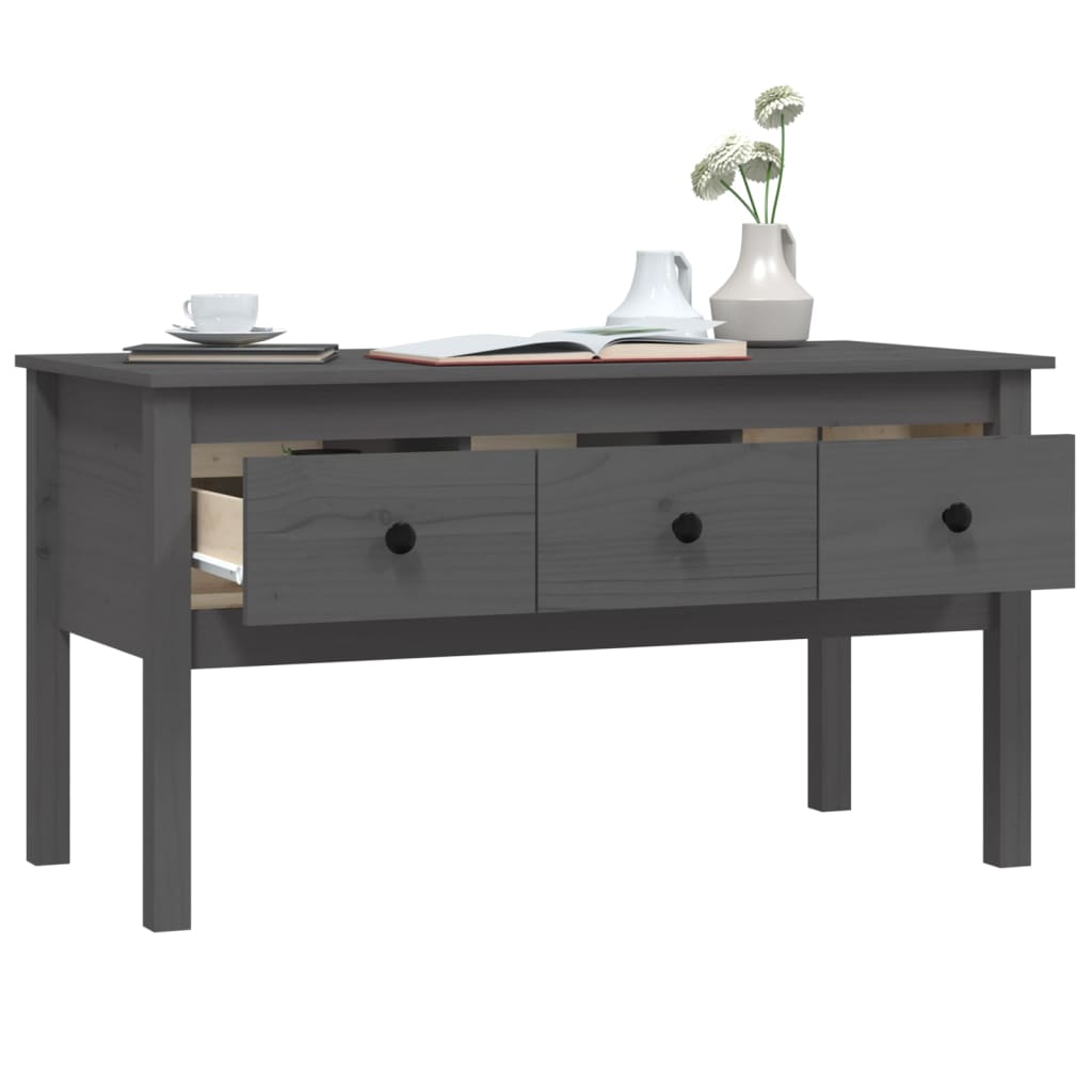 Mesa De Centro De Madera Maciza De Pino Gris 102x49x55 Cm_3