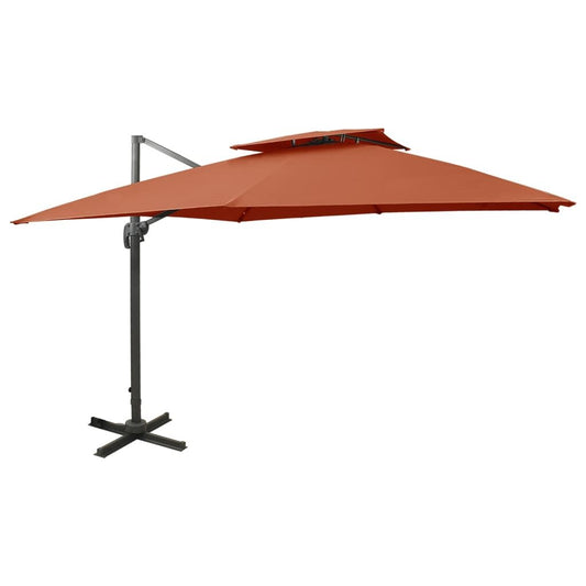 Vidaxl Sombrilla Jardín Voladiza Cubierta Doble Terracota 300x300 Cm_0