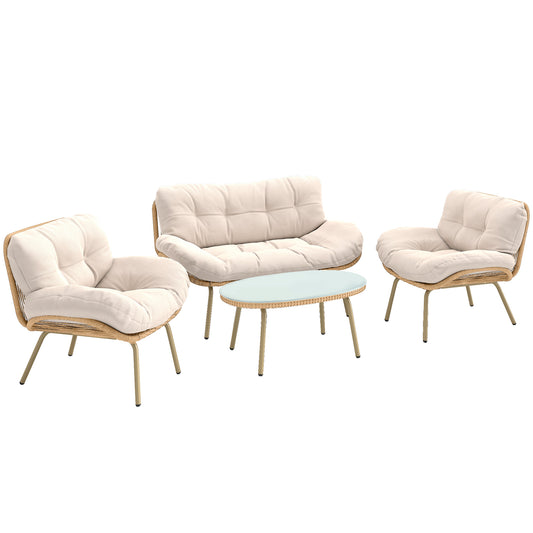 Outsunny Conjunto De Muebles De Jardín De Rattán De 4 Piezas Beige_0