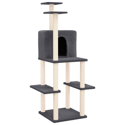 Vidaxl Rascador Para Gatos Con Postes De Sisal Gris Oscuro 144,5 Cm_0
