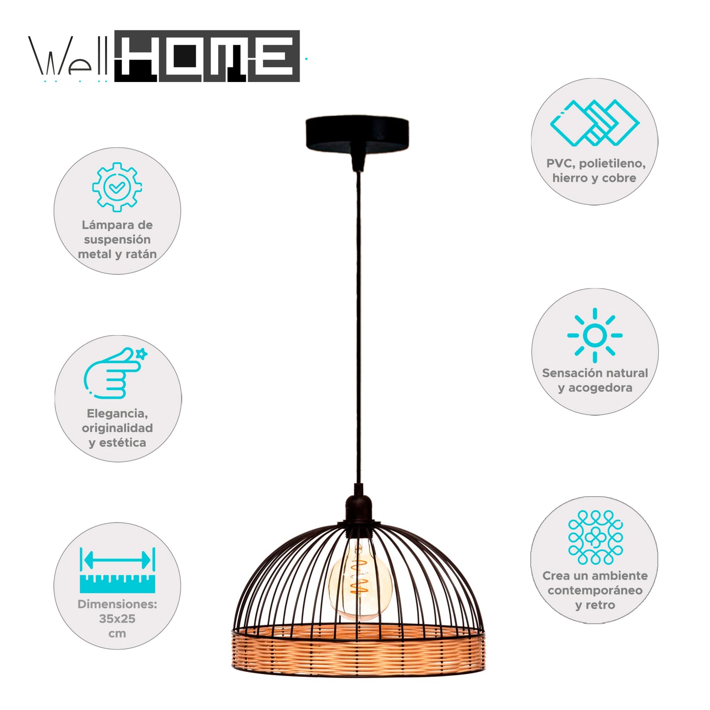 Wellhome Lámpara Suspensión Metal D.35cm_1