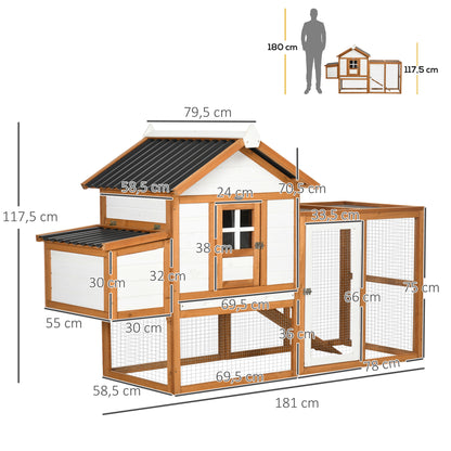 Pawhut Gallinero De Madera Para Exterior 181x79,5x117,5 Cm Con Corral De Metal_2