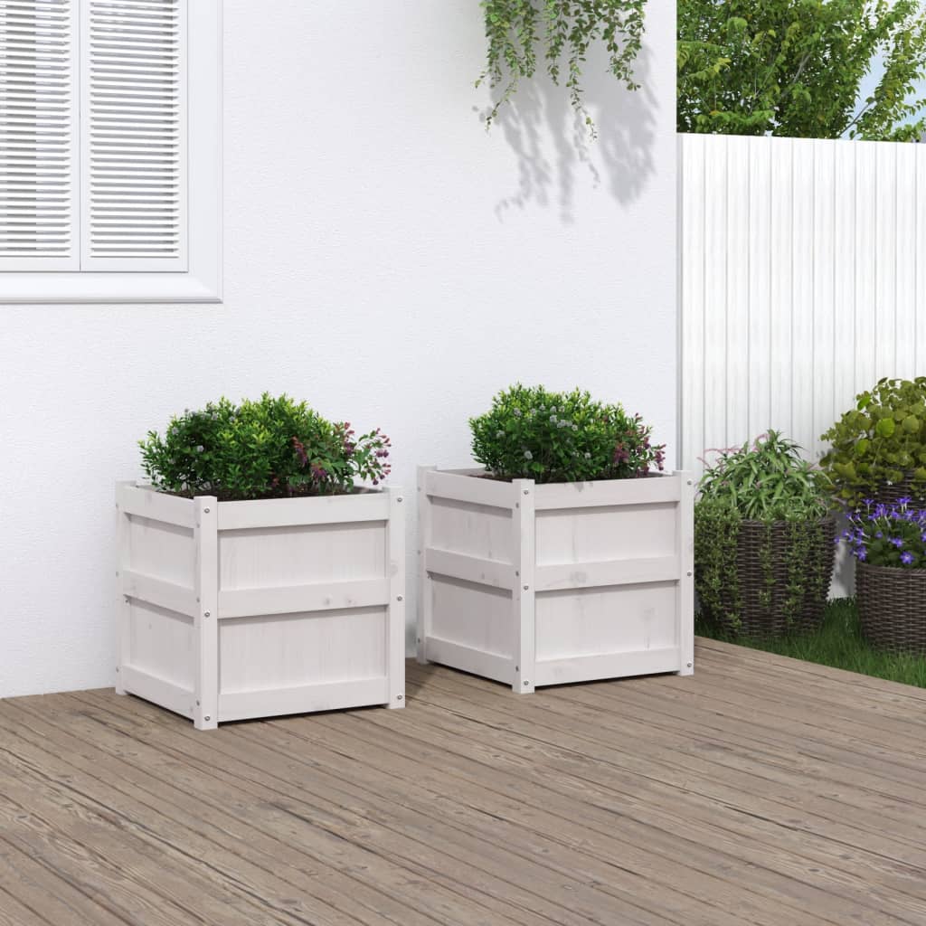 Jardineras De Exterior 2 Unidades Madera Maciza De Pino Blanco_1