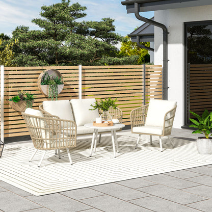 Outsunny Conjunto De Jardín Exterior De Ratán Sintético De 4 Piezas Natural_1