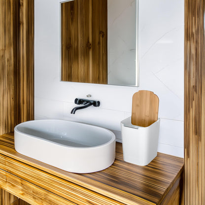 Papelera Baño Tapa Bambú Baltik 5l Blanco