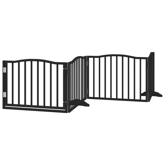 Vidaxl Puerta Para Perros Con Puerta Plegable De 4 Paneles, Color Negro, 320 Cm, Madera De Álamo_0