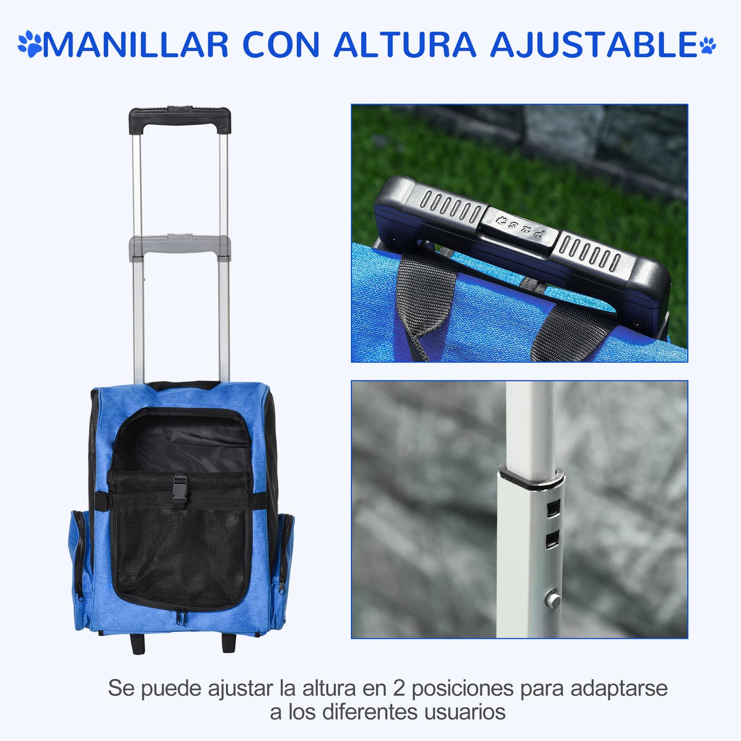 Pawhut Transportín Carrito Para Mascotas Perros 2 En 1 Con 2 Ruedas Asa_4