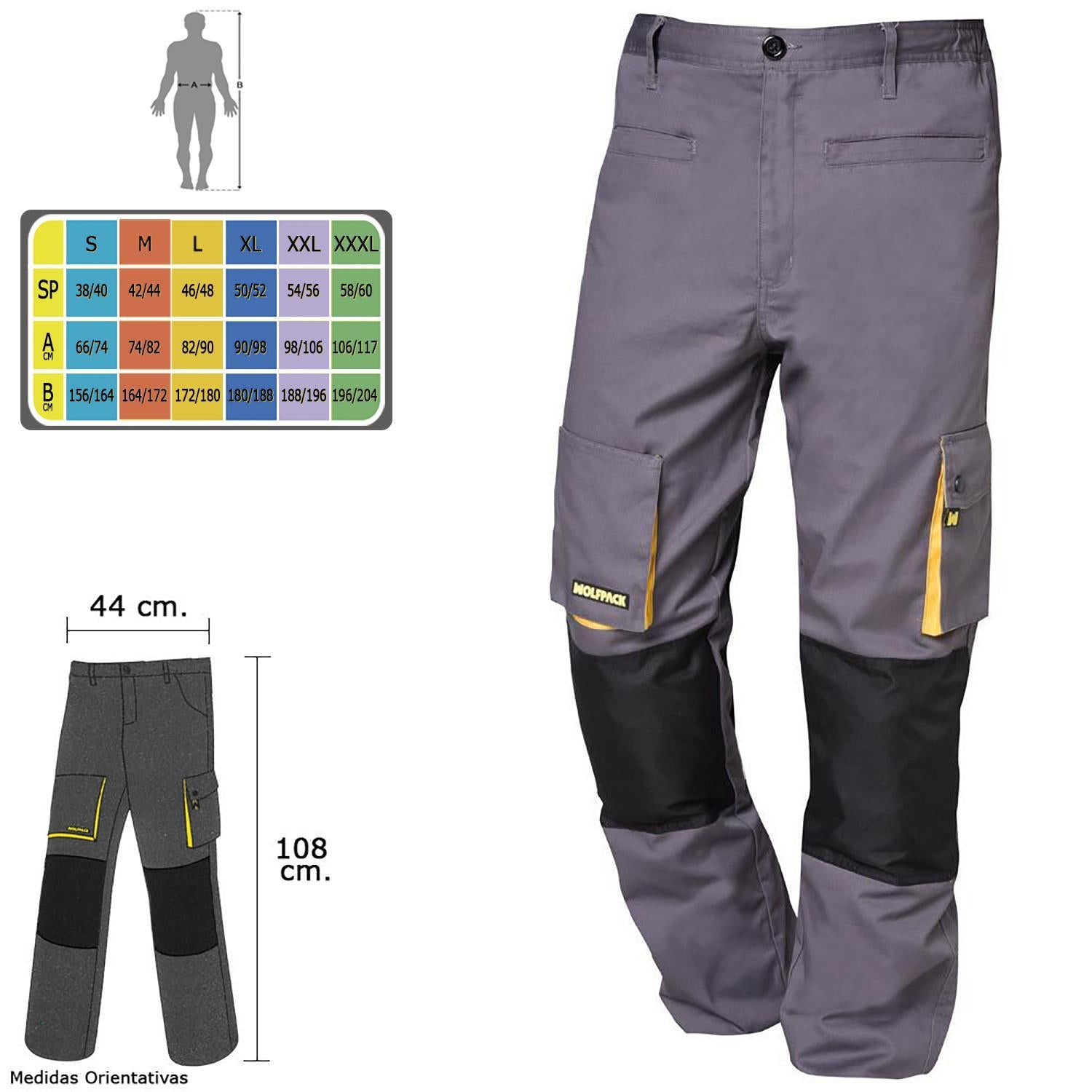 Pantalones Largos Detrabajo, Multibolsillos, Resistentes, Rodilla Reforzada, Gris/amarillo Talla 46/48 L_1