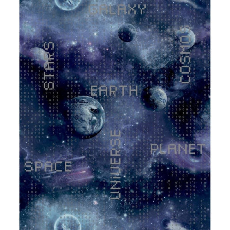 Noordwand Papel Pared Good Vibes Galaxy Planets And Text Negro Morado_0