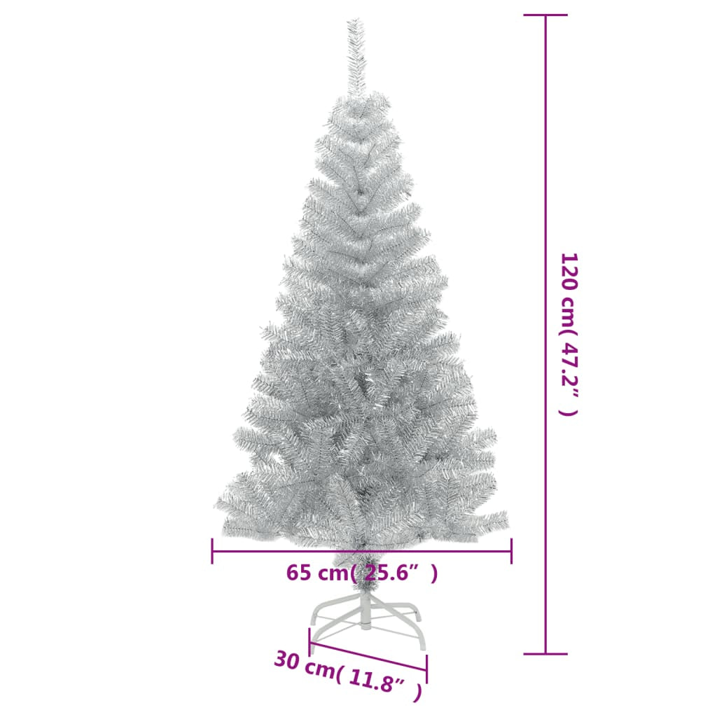 Vidaxl Árbol De Navidad Artificial Con Soporte Plateado Pet 120 Cm_2
