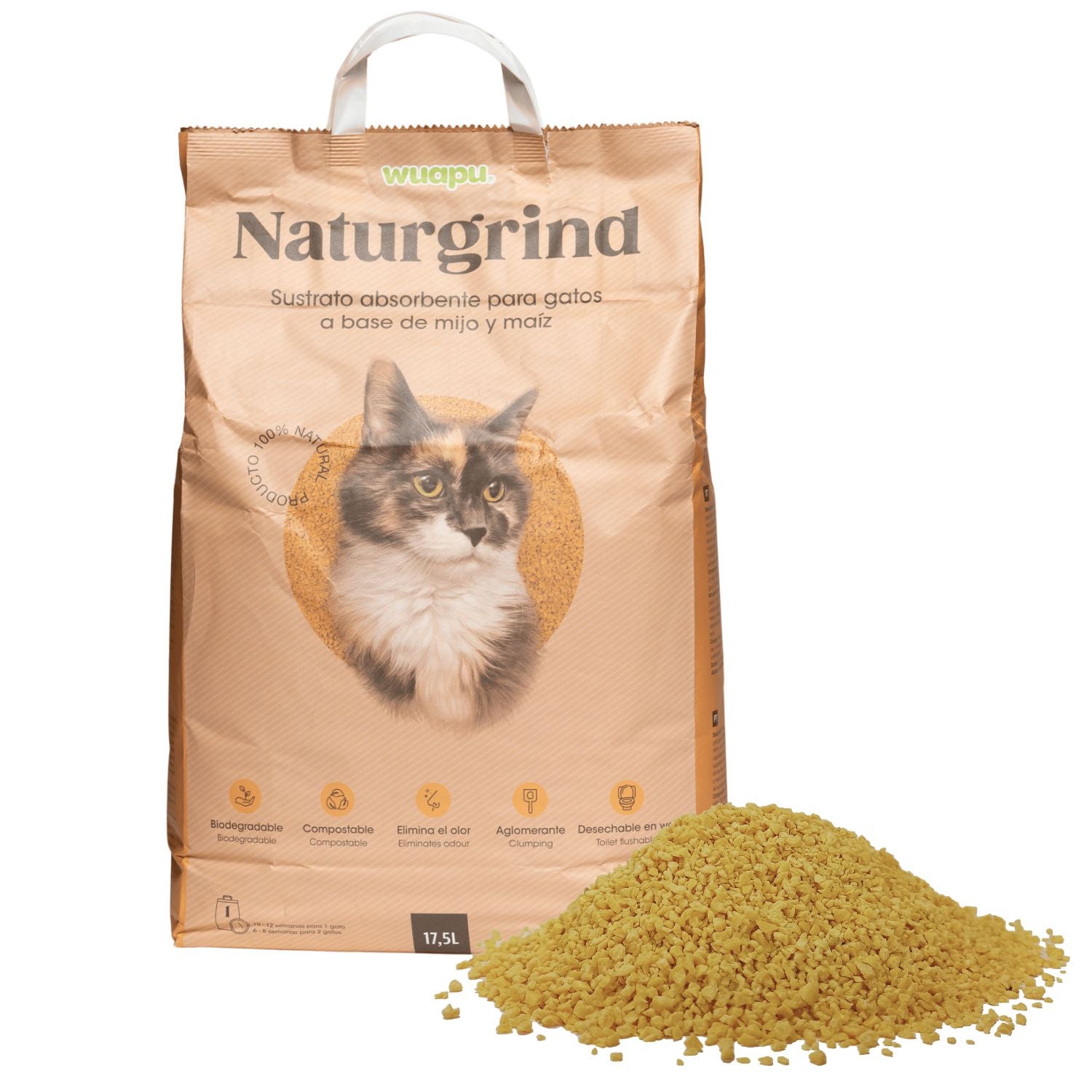 Sustrato Absorbente Wuapu Naturgrind Biodegradable Y Compostable Para Gato 1 U 6l_2