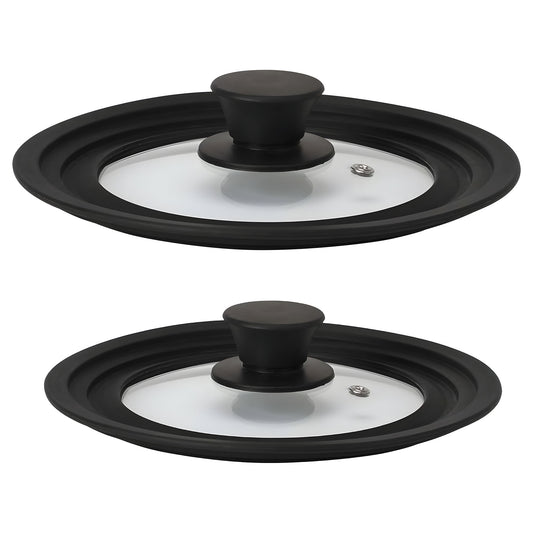 Juego 2 Tapas Sartén Universal Ollas, Cacerolas, Multidiámetro Borde Silicona, Cristal Válvula, Briebe, Totalid, Transparente