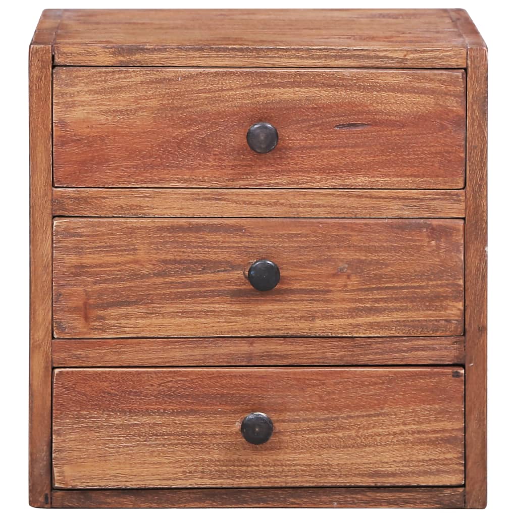 Mesita De Noche Con 3 Cajones Madera Maciza Caoba 35x25x35 Cm_0