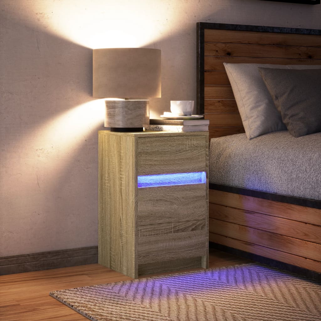 Mesita De Noche Con Luces Led Madera De Ingeniería Roble Sonoma_3