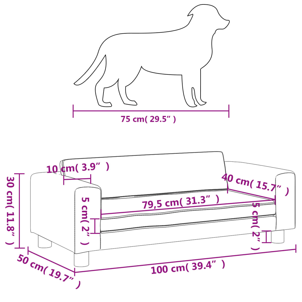 Cama Para Perros Con Extensión Terciopelo Negro 100x50x30 Cm / Vetonek_0