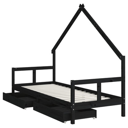 Vidaxl Estructura De Cama Niños Con Cajones Madera Pino Negro 80x200cm_3