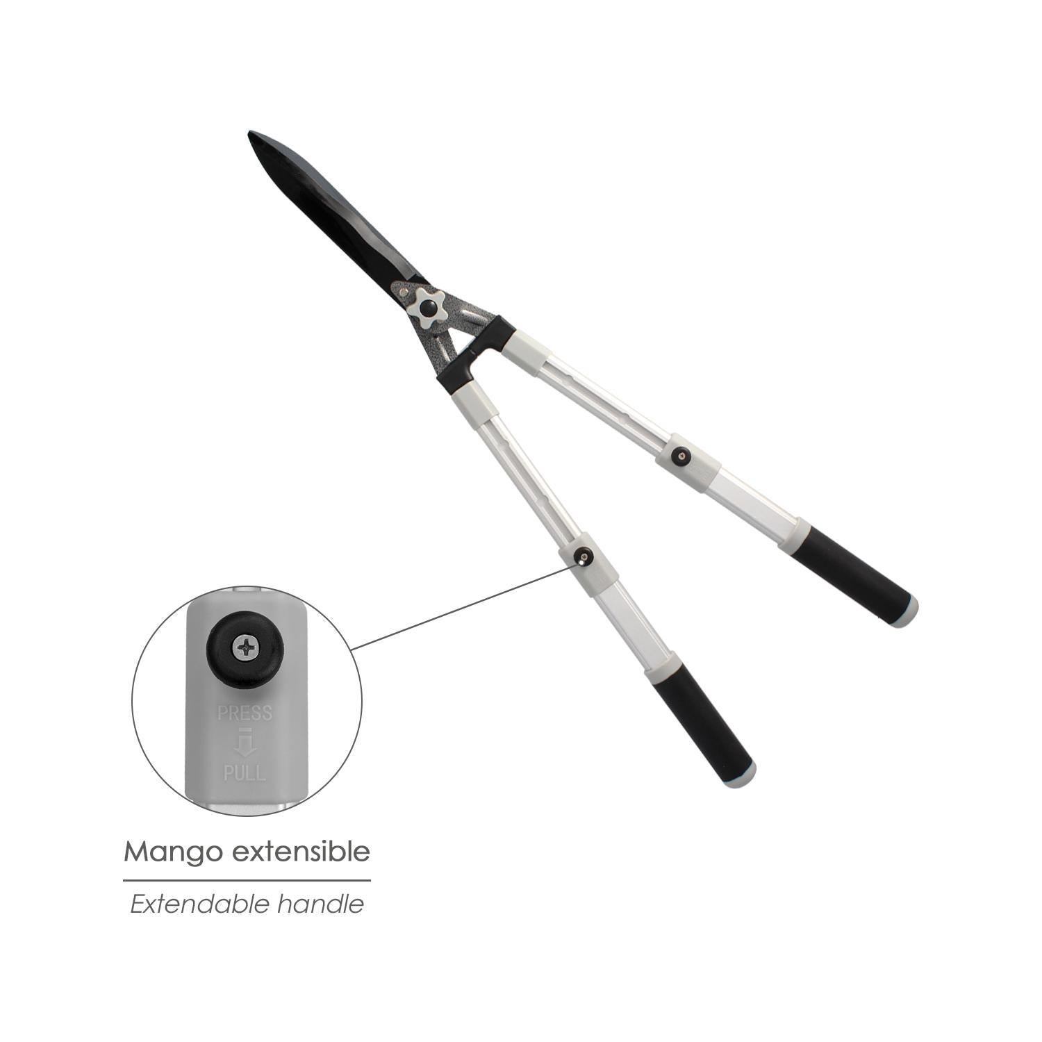 Tijera Podar Setos 2 Manos Aluminio Telescopicas, Hojas Acero Antiadherente, Mango Tpr, Ajuste Corte,