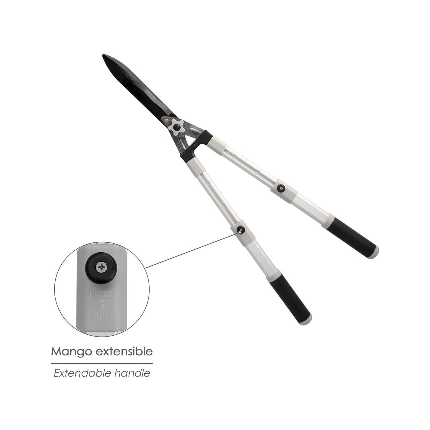 Tijera Podar Setos 2 Manos Aluminio Telescopicas, Hojas Acero Antiadherente, Mango Tpr, Ajuste Corte,