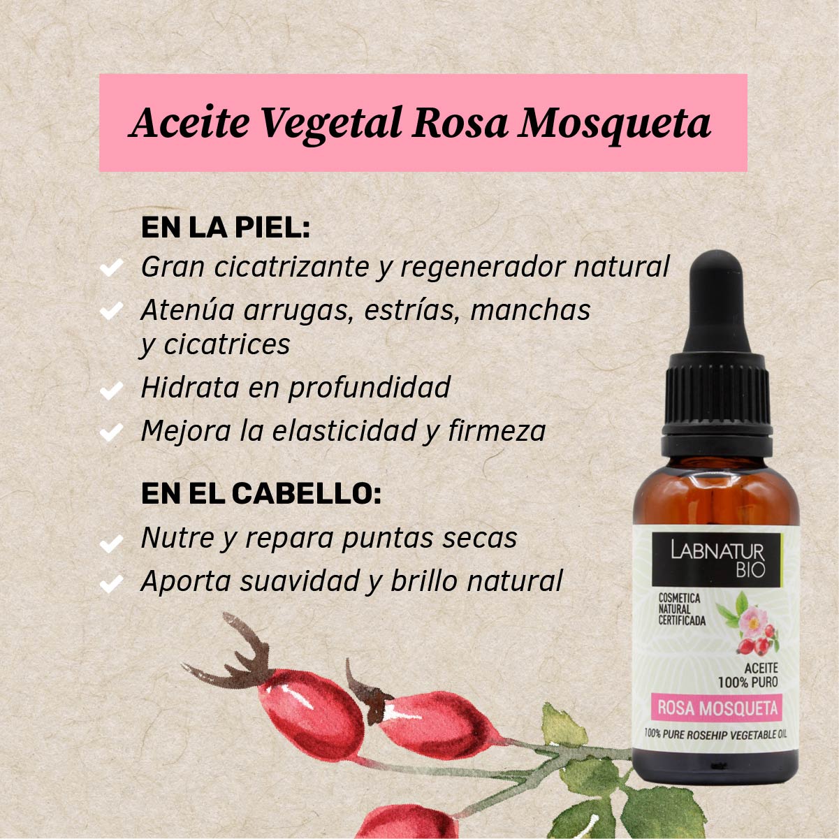 Aceite de Rosa Mosqueta 100% Puro | Ácidos Grasos y Vitamina E | Regenerador Anti-aging | Cicatrices y Manchas_1