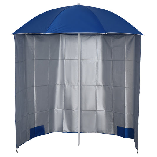 Outsunny Sombrilla De Playa Con Panel Lateral Apertura Manual Ø220x220 Cm Azul_0