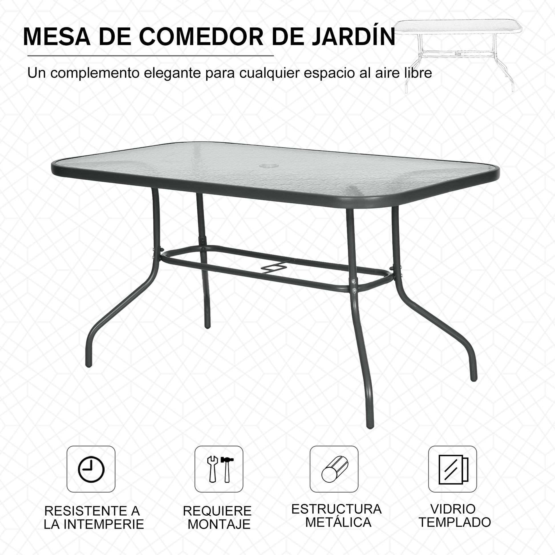 Outsunny Mesa De Jardín Exterior Rectangular De Metal Orificio Para Sombrilla_5