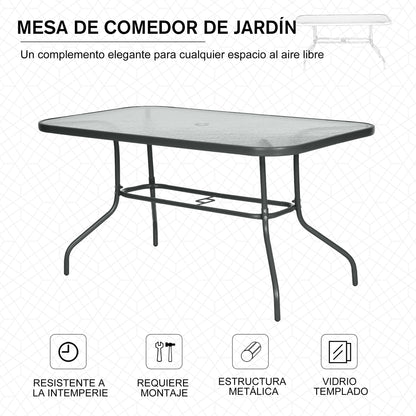 Outsunny Mesa De Jardín Exterior Rectangular De Metal Orificio Para Sombrilla_5