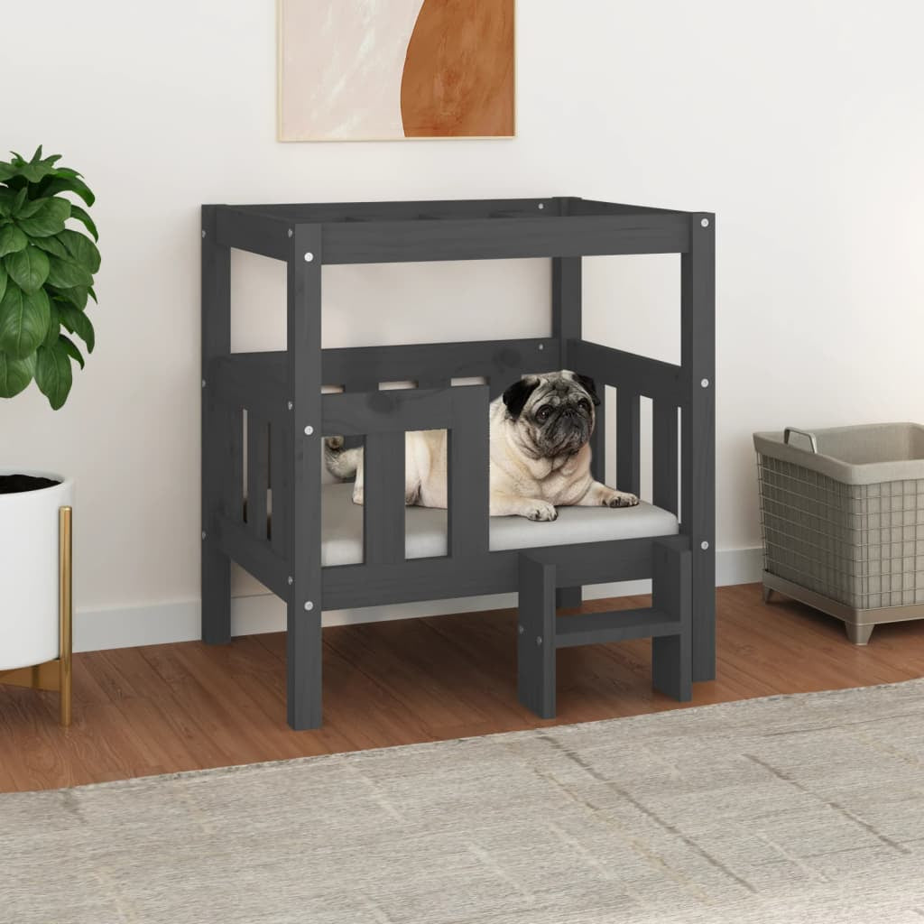 Vidaxl Cama Para Perros Madera Maciza De Pino Gris 65,5x50,5x70 Cm_1