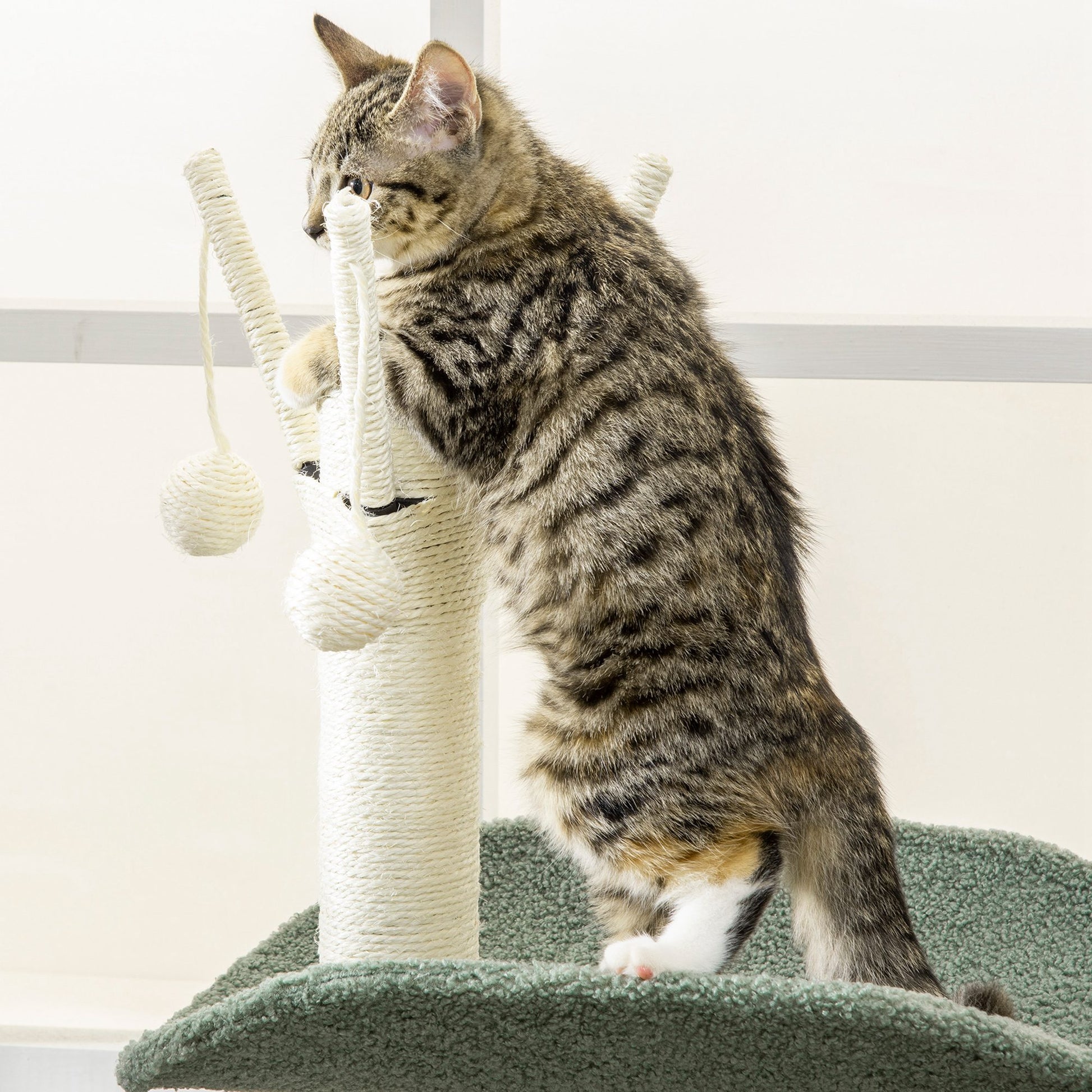 Pawhut Árbol Rascador Para Gatos Con Hamaca Postes De Sisal Bolas 44x43x123 Cm_3