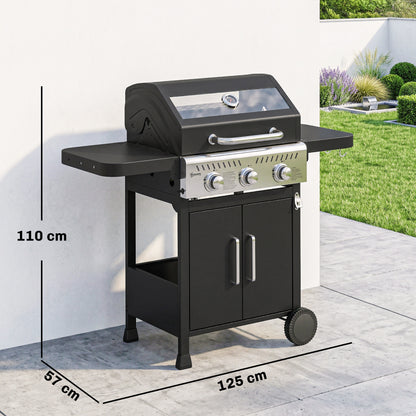 Outsunny Barbacoa De Gas Con 3 Quemadores 7,5 Kw Termómetro Mesas Laterales_2