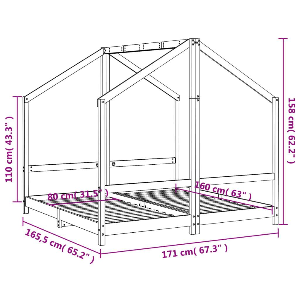Vidaxl Estructura De Cama De Niños Madera Maciza De Pino 2x(80x160) Cm_2