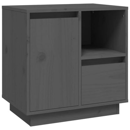 Mesita De Noche Madera Maciza De Pino Gris 50x34x50 Cm_0