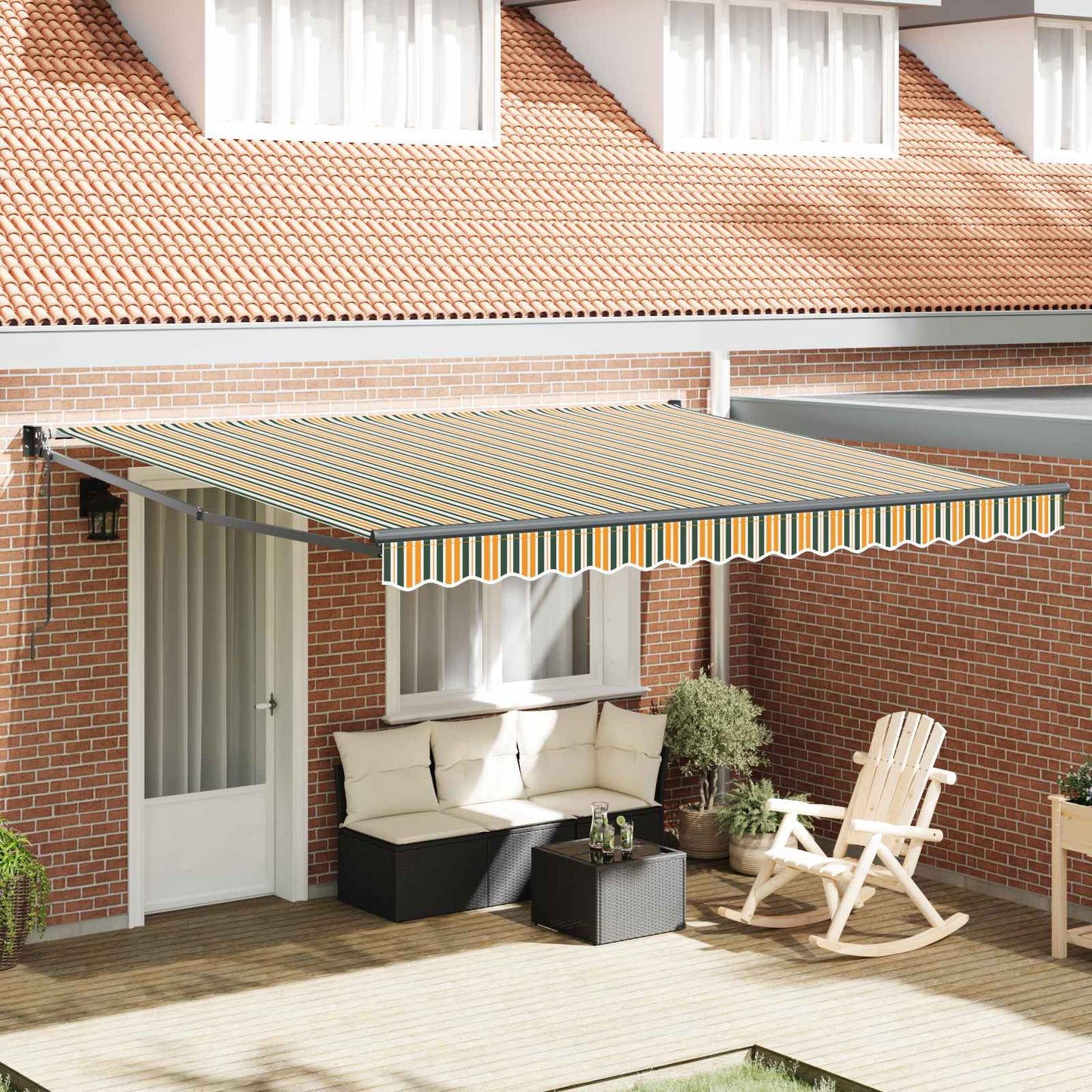 Toldo Retráctil Verde Y Blanco 400 X 350 Cm Poliéster_1