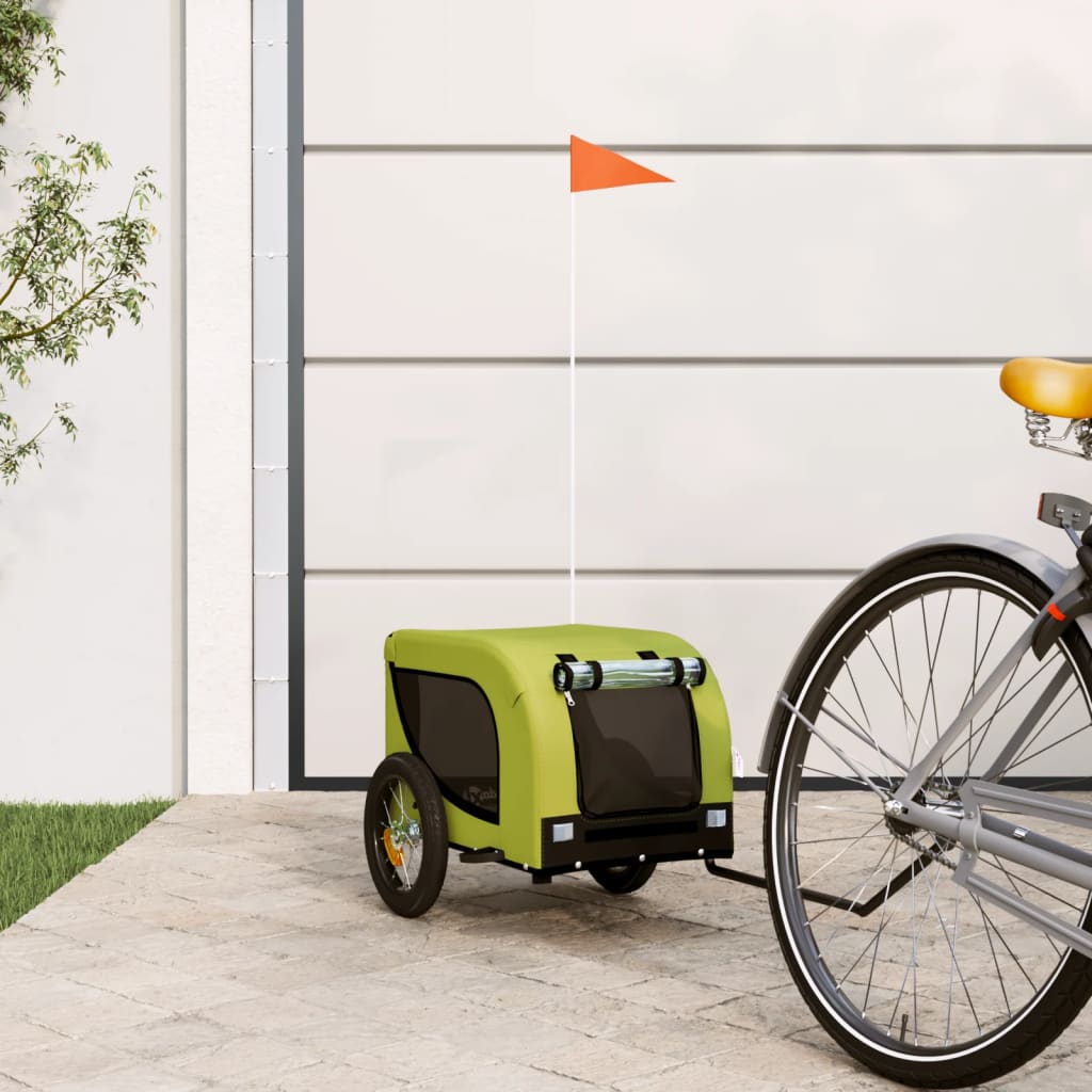 Remolque De Bicicleta Mascotas Hierro Tela Oxford Verde Negro_1