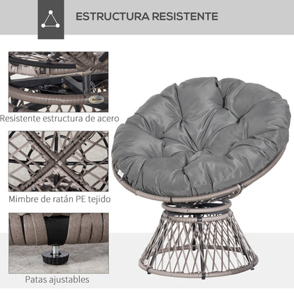 Outsunny Silla Giratoria 360° De Ratán Sintético Con Cojín 87x97x86 Cm Gris_5