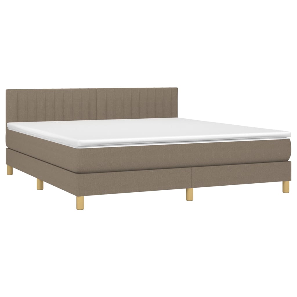 Cama Box Spring Con Colchón Led Tela Gris Taupe 160x200 Cm / Vetonek_3