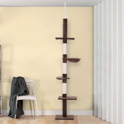 Pawhut Árbol Para Gatos De Suelo A Techo De 230-260 Cm Con Plataformas Marrón_1