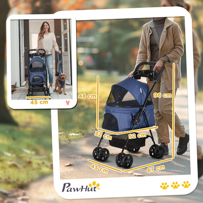 Pawhut Cochecito Para Perros Plegable Con Ruedas Universales 67x45x96 Cm Azul_2