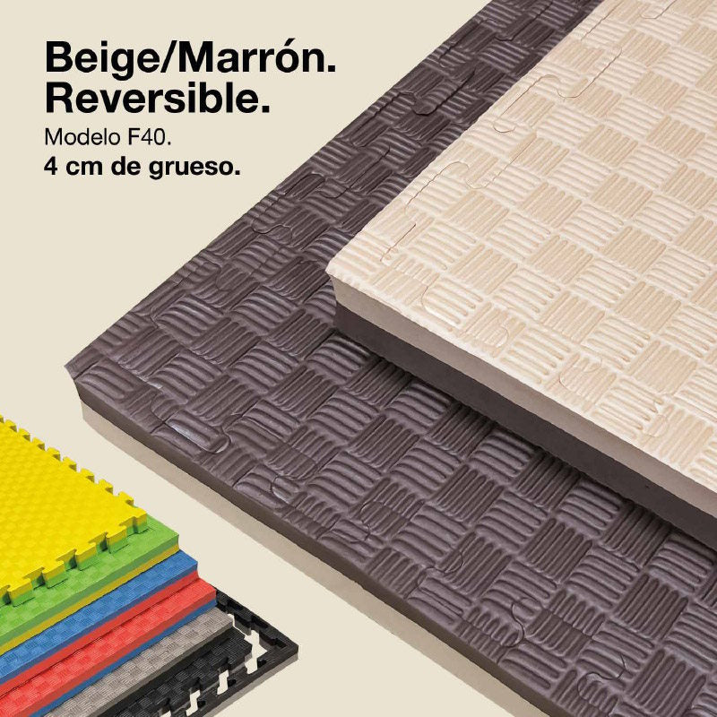 Tatami Puzzle 4cm 100x100cm – Superficie 5 Líneas Marrón/beige Jowy_0