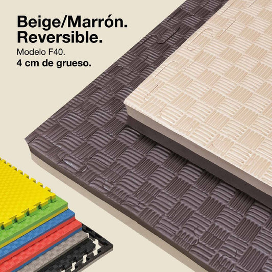 Tatami Puzzle 4cm 100x100cm – Superficie 5 Líneas Marrón/beige Jowy_0