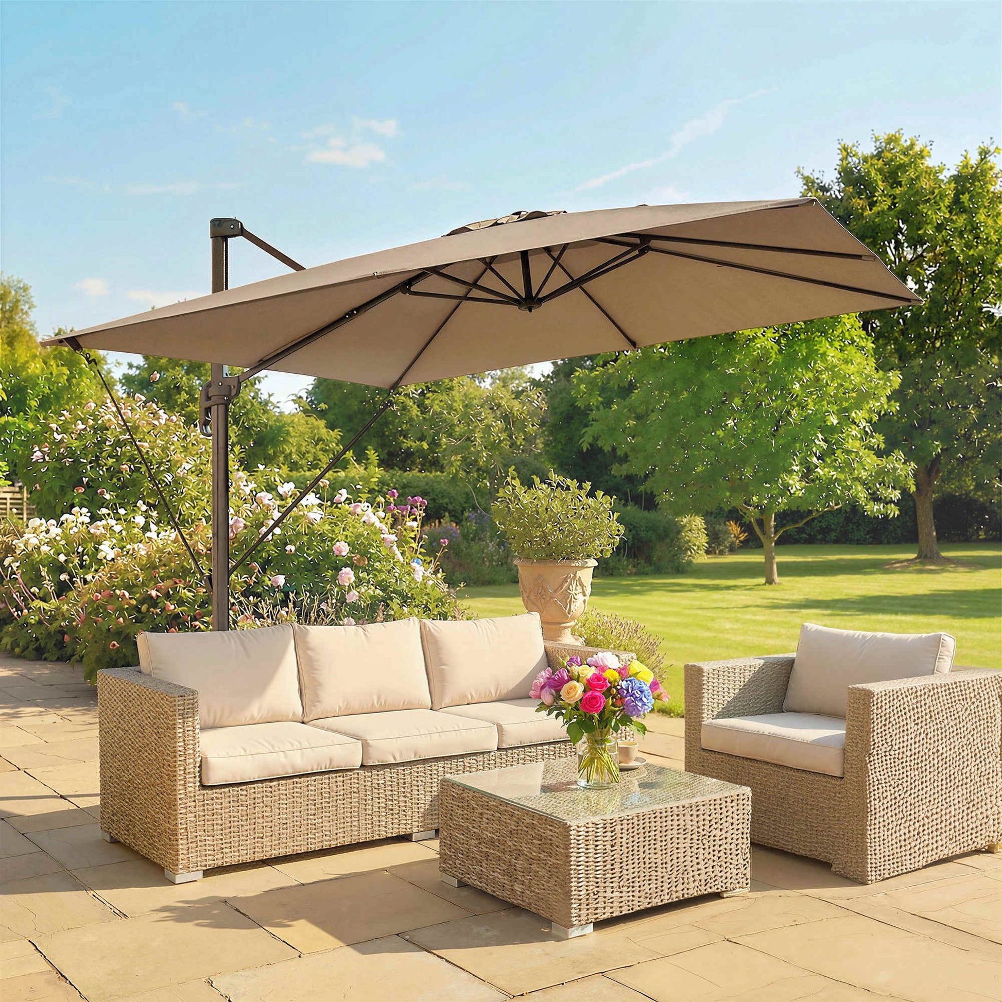 Outsunny Sombrilla De Jardín 2,9x2,9 M Con Manivela Inclinación Ajustable Caqui_1