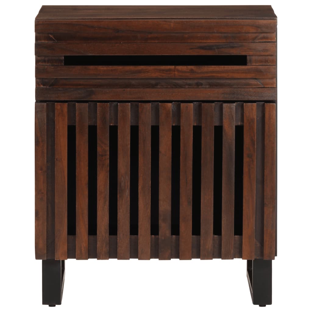 Mesita De Noche Madera Maciza Mango Marrón 50x34x60 Cm_0