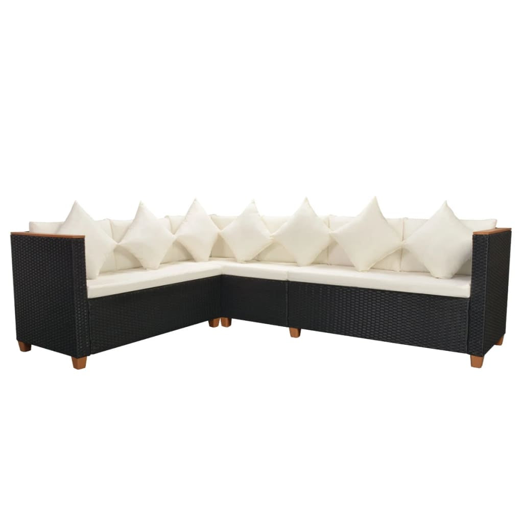 Vidaxl Set Muebles De Jardín 5 Piezas Y Cojines Ratán Sintético Negro_4